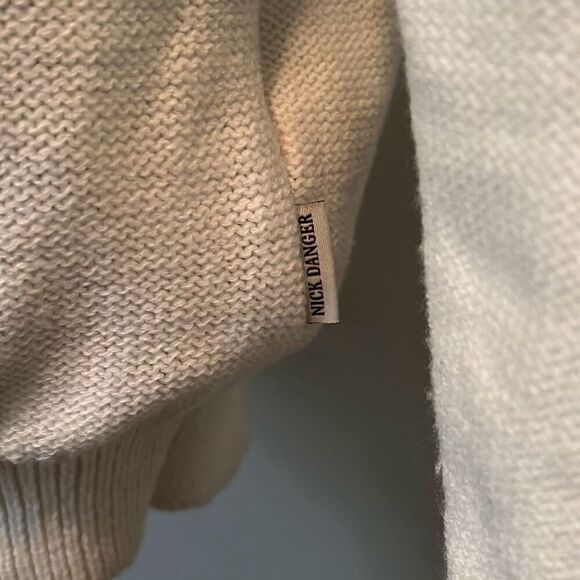 Nick Danger Men's Off-White Knit Striped Lined Hooded Pullover Sweater Large - Picture 7 of 13